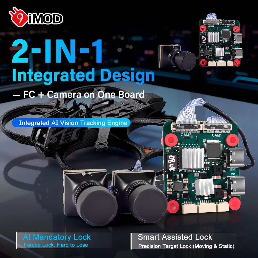 9IMOD 2‑in‑1 AI Tracking BetaFlight Flight Controller Target Lock Single/Dual‑Camera Starlight Night Vision 4S‑8S for 5‑18