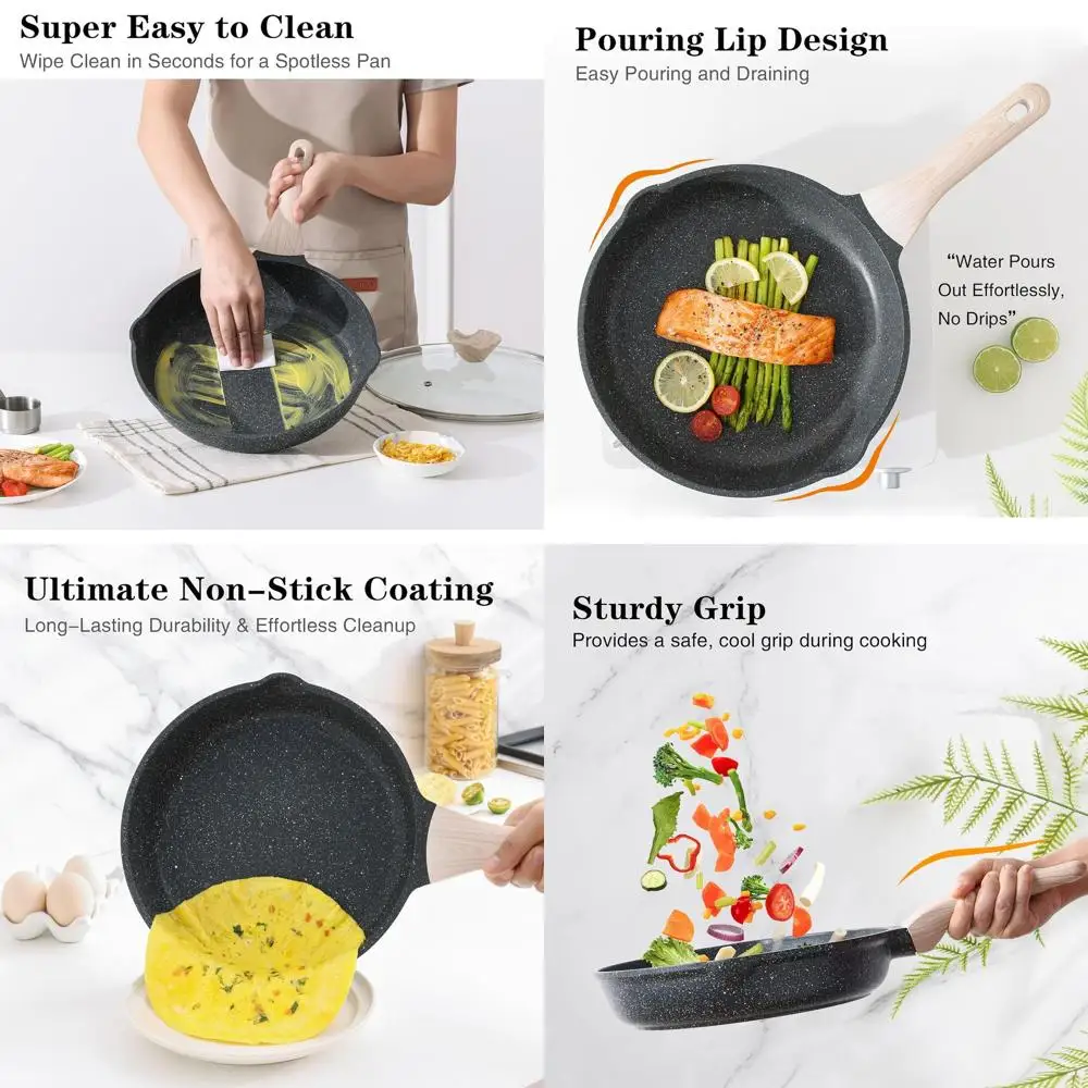 

3-Piece Nonstick Skillet Set with Lids, Induction-Safe, Cool-Handle, All-Stovetop Compatible, PFOA-Free (8, 9.5, 11)