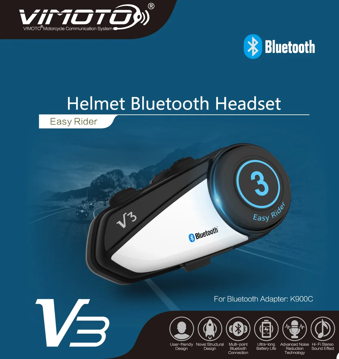 

Vimoto V3 English version multi-function Motorbike BT Interphone Helmet Headset Motorcycle Stereo Headphones Intercom GPS