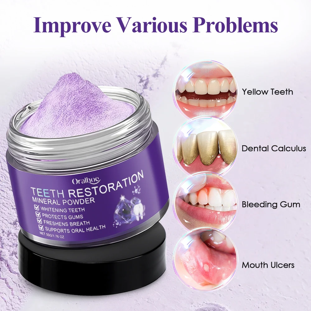 50 جرام مسحوق تبييض الأسنان تحسين رائحة الفم الكريهة تقليل بقع البلاك العناية بصحة الفم مسحوق تبييض الأسنان النظيفة