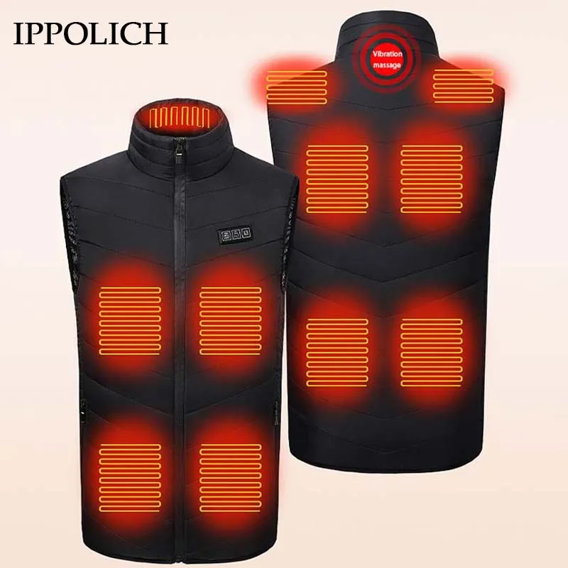 

Winter Heated Vest Men Stand Collar Thermal Warm 11Areas Self Heating Vest Outdoor Sports Fishing Skiing Cycling Hunting Vest