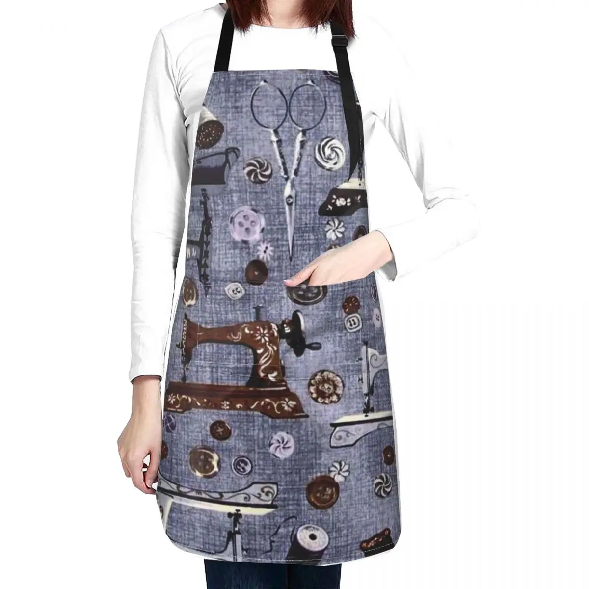 Vintage Sewing Machines Seamstress Pattern Apron For Girl bib Beauty Kitchenware Apron