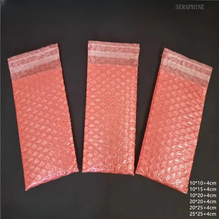 Red Anti-static Bubble Bag Plastic Shockproof Protective Packing for Small Business Shipping Moving Packaging Pouch