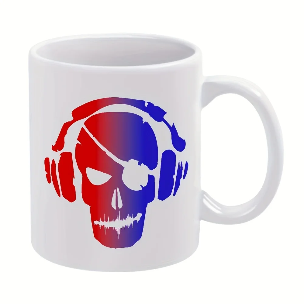 1pc Skull Headphones Ceramic Coffee Mug - 11oz with Red & Skull Design, Durable & Stylish Gift for Friends