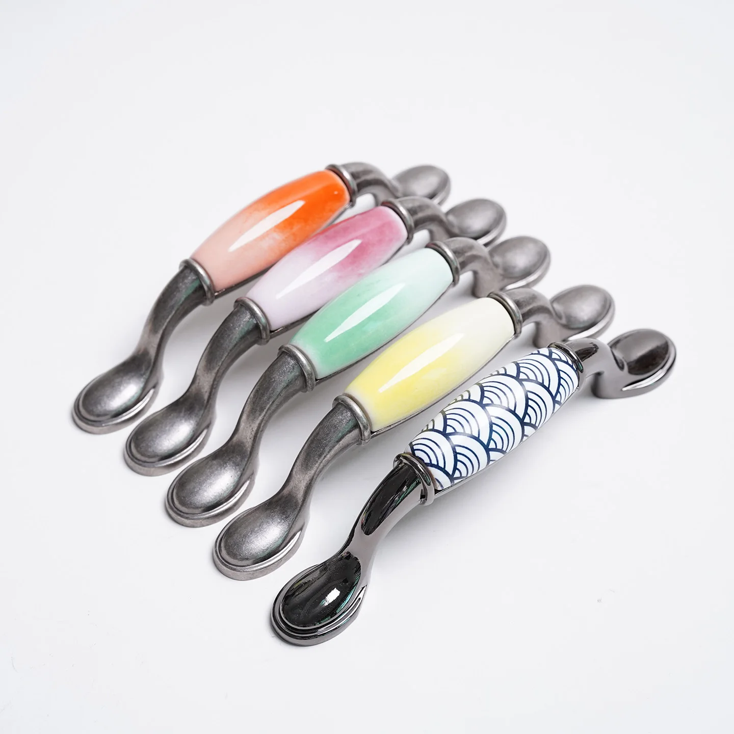 2PCS American Style Oval Cabinet Pulls Zinc Alloy & Ceramic 5.7in Overall Length for Cabinet Dresser Wardrobe