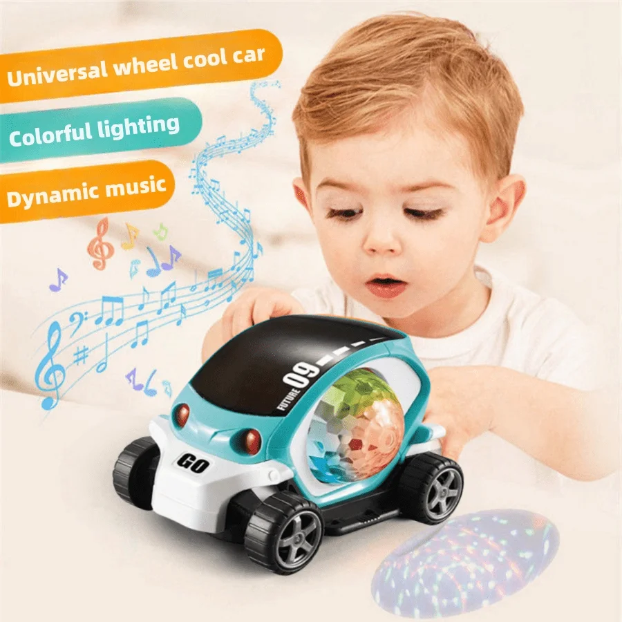 3D rotating luminous music car, automatic special music light toy car. Electric universal rotating colorful musical car, childre