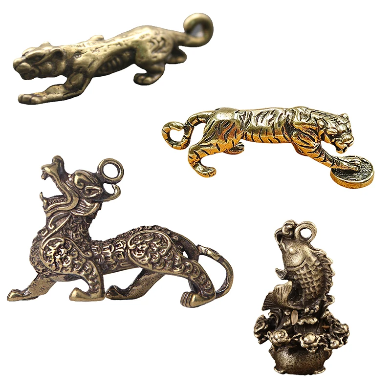 1PC Statue Figurine Wealth Brass Decor Prosperity Chinese Style Ornament Qilin Dragon Luck Animal Fengshui Vintage