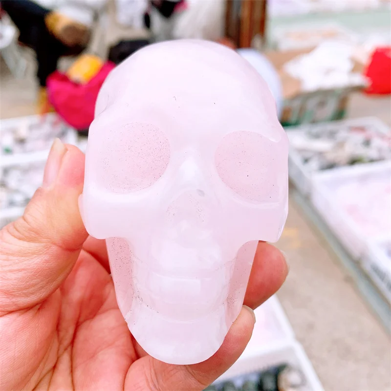 

Natural Pink Calcite Skull Carving Mineral Hand Carved Crystal Dot Healing Fengshui Artifact Home Decor 1PCS