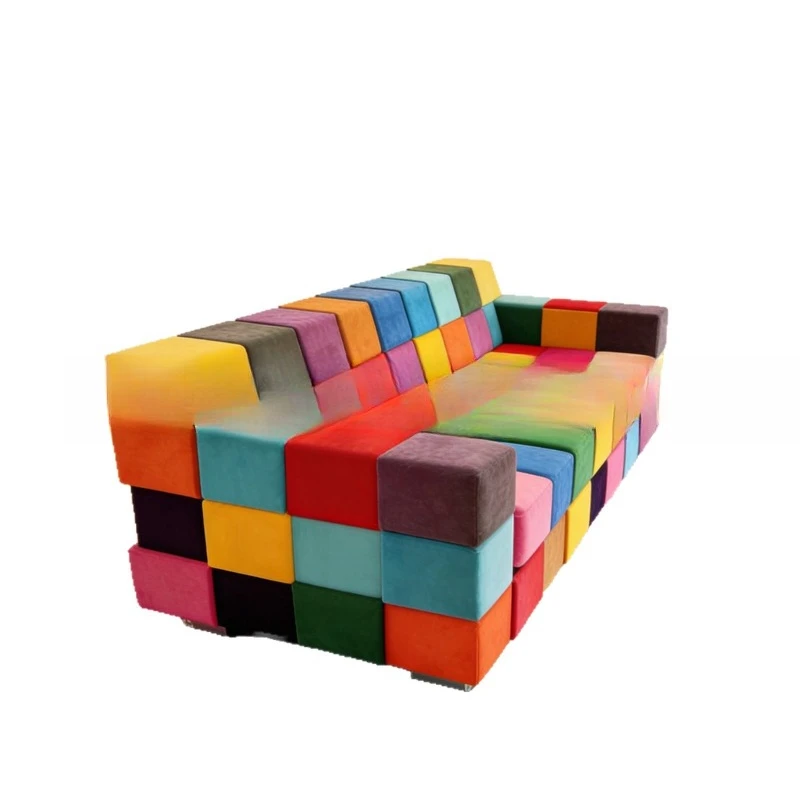 Creative dopamine color square splicing sofa Internet celebrity flannel modular living room sofa