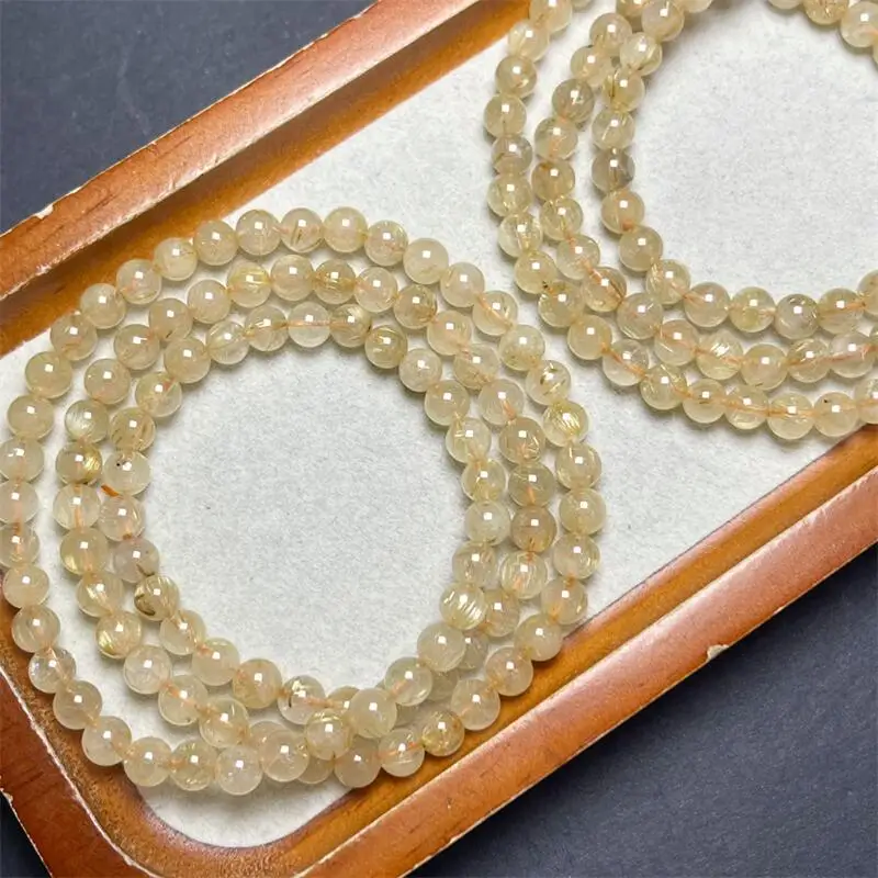 5-6MM Natural Gold Rutilated Quartz Triple Circle Bracelet Colorful Bead Strings Fashion Beautifully Jewelry 1PCS