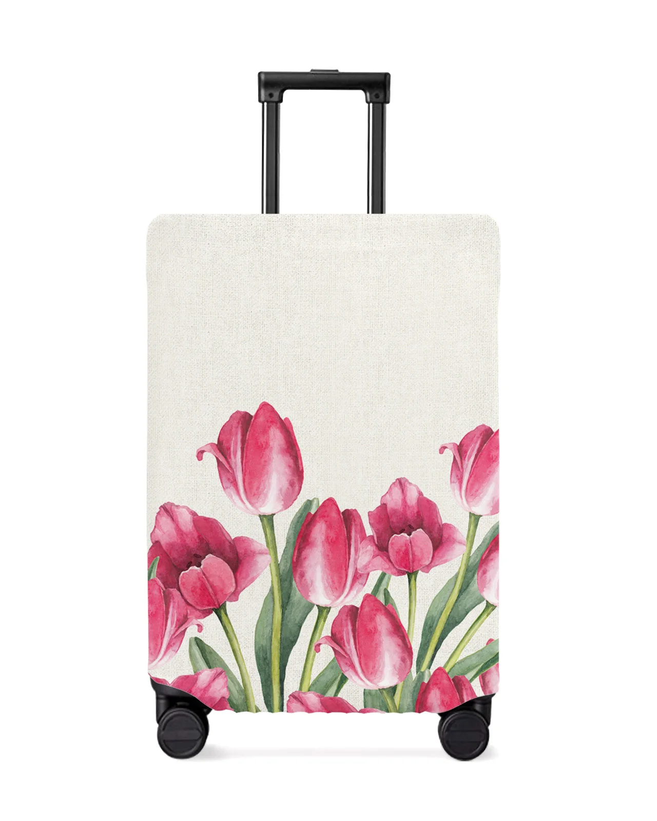 Spring Watercolor Flower Tulip Luggage Cover Stretch Suitcase Protector Baggage Dust Cover for 18-32 Inch Travel Suitcase Case