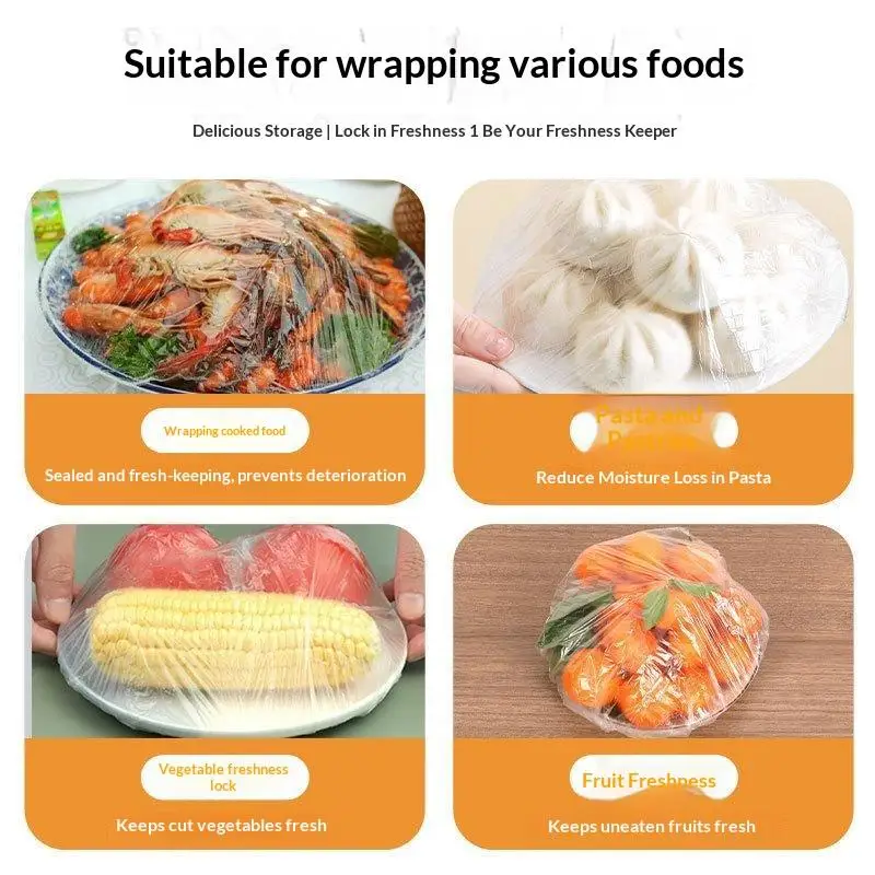 Disposable Food Grade Elastic Fresh Keeping Wrap: 50/100 Pieces Covers Kitchen Storage Leftover