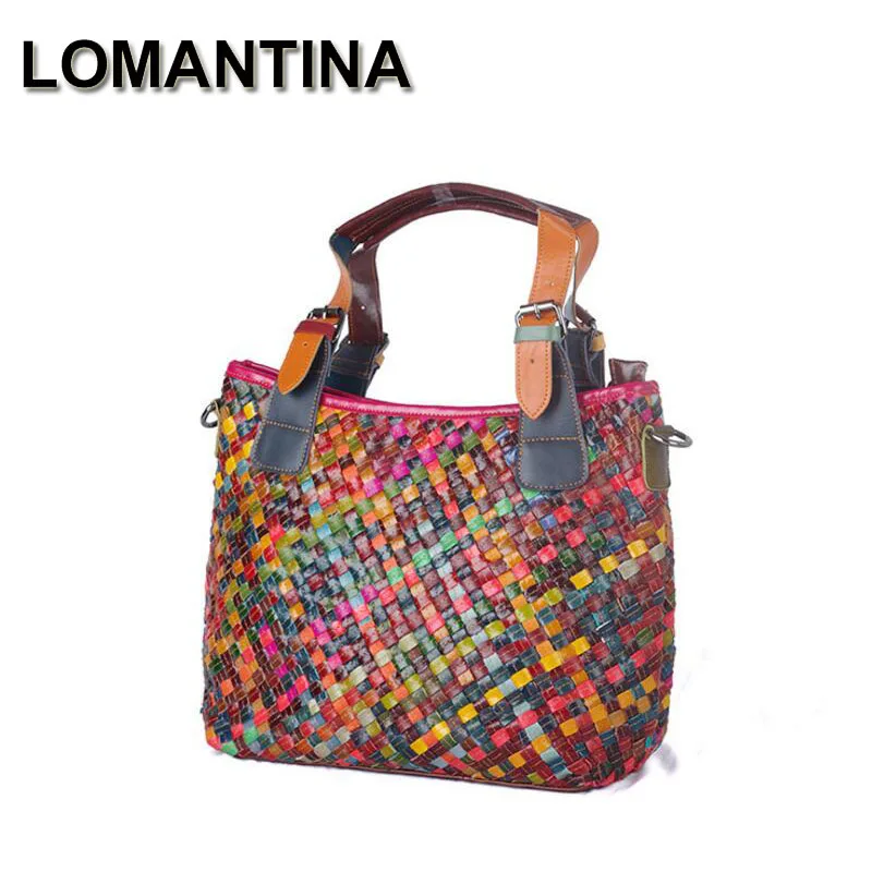 LOMANTINA Real Cow Leather Ladies HandBags Women Genuine Leather Bags Totes Knitting High Quality Designer Luxury Brand Bag