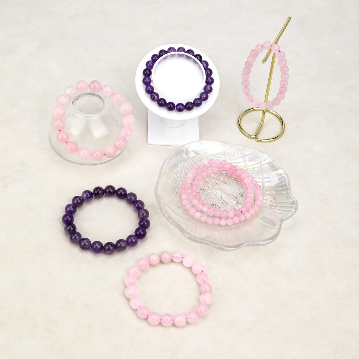 6/8/10/12 مللي متر الطبيعية روز كوارتز سوار كلاسيكي بسيط موضة النساء حفلة ملابس يومية مجوهرات زوجين جيدة هدية سوار مُزين بالخرز