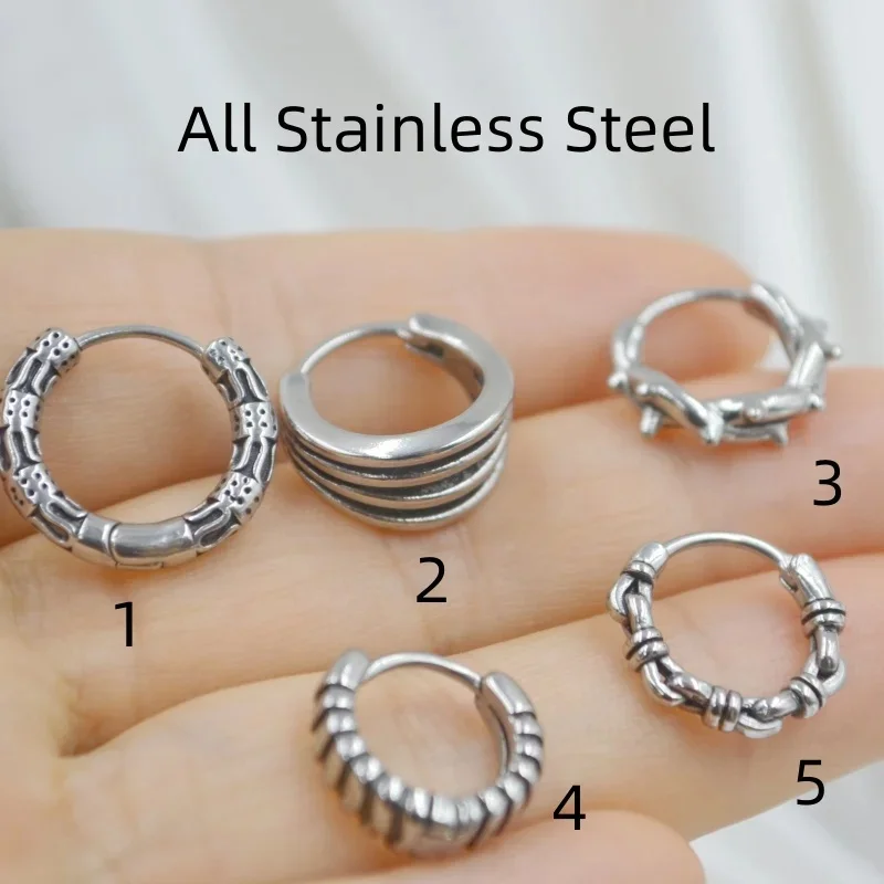 Lot50pcs Fashion Jewelry-  All Stainless Steel PUNK EMO Men/Women Hoop Earrings New Ear Studs/Earring Stainless Steel  Hoop Ring
