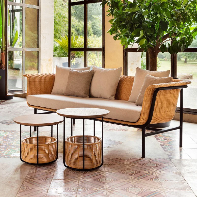 Outdoor Sofa Innenhof Designer Outdoor Freizeit Rattan Stuhl Couchtisch Rattan Weben