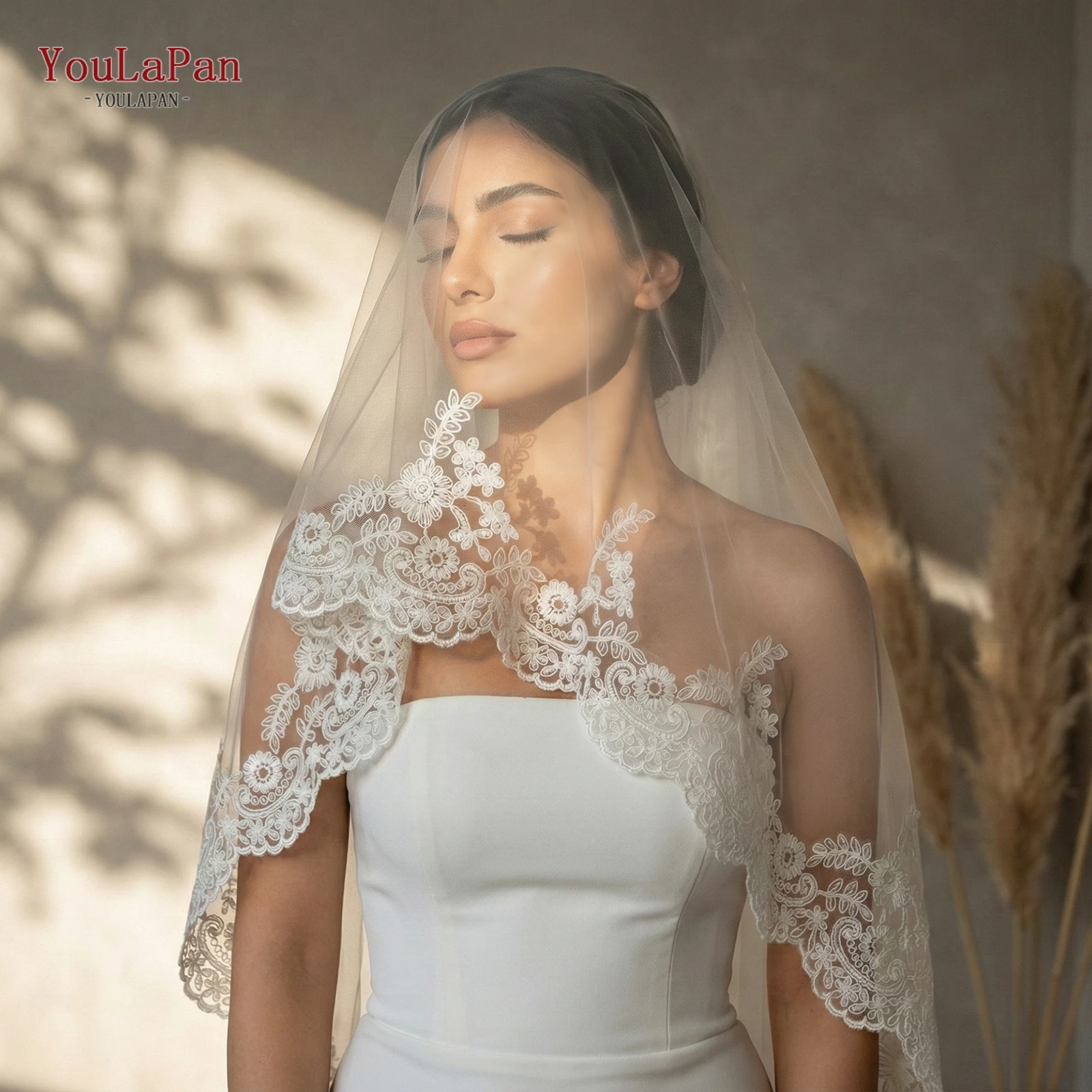 

Кружевная фата TOPQUEEN Velo De Novias, элегантная, пудрово-розовая, без гребня, свадебные аксессуары, можно заказать на заказ M169