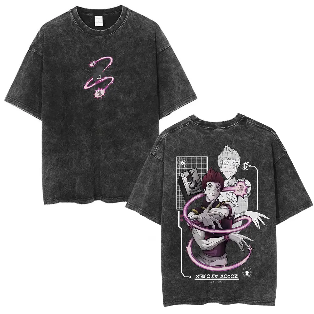 Washed Anime Hunter X Hunter Phantom Troupe T-shirts Hisoka Graphic Print T Shirts Unisex Casual Clothing Cotton Loose  Shirt