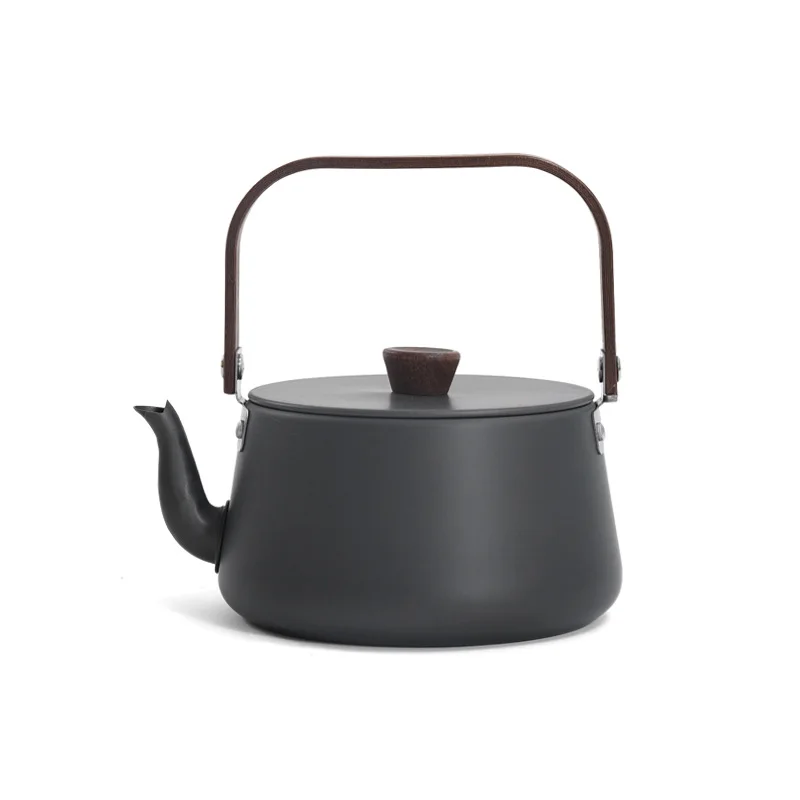 Outdoor Portable Coffee Pot Aluminum Alloy Wood Handle Teapot Camping Picnic Kettle Camping Kettle