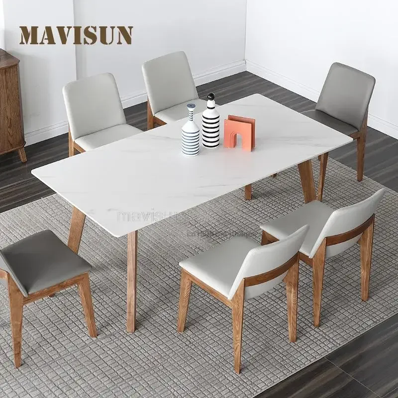 

Nordic Light Luxury Natural Marble 1.6m Table And Chairs Modern Simple Small Apartment Creative Customized Table For 4 People