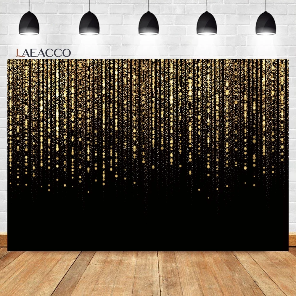 

Laeacco Black and Gold Backdrop Golden Spots Glitter Spotlight Vintage Abstract Family Party Portrait Photography Background