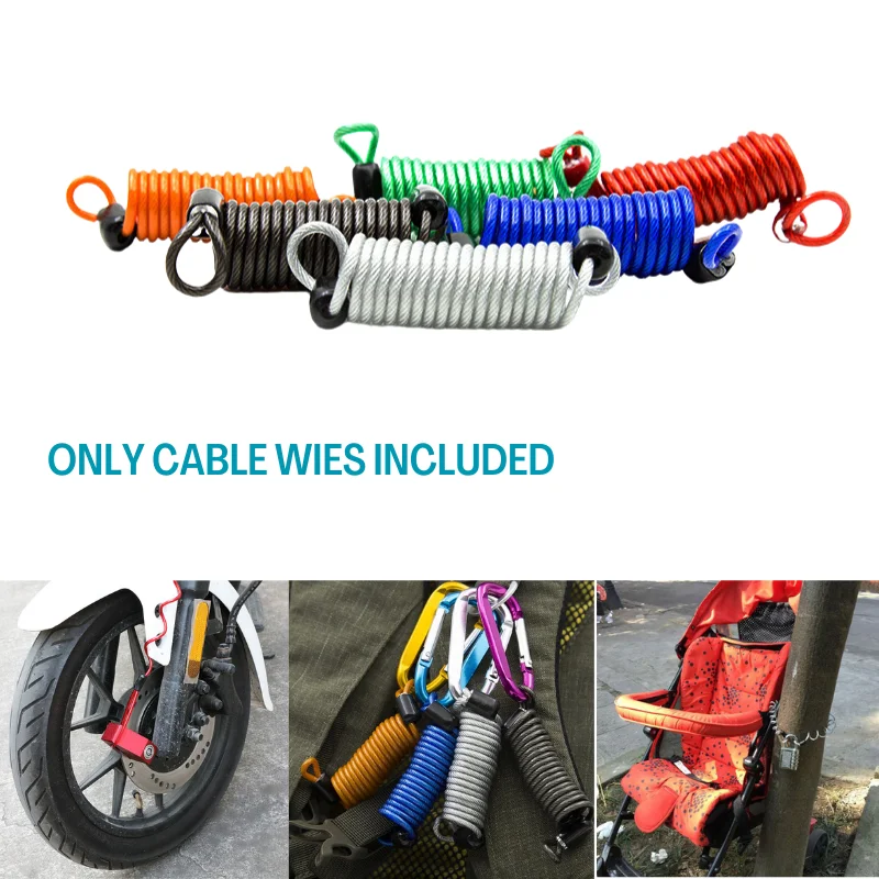 1Pc 1M/1.5M/2.5M Bike Spring Cable Lock Anti-Theft Rope Alarm Disc Lock Bicycle Security Reminder Motorcycle Theft Protection