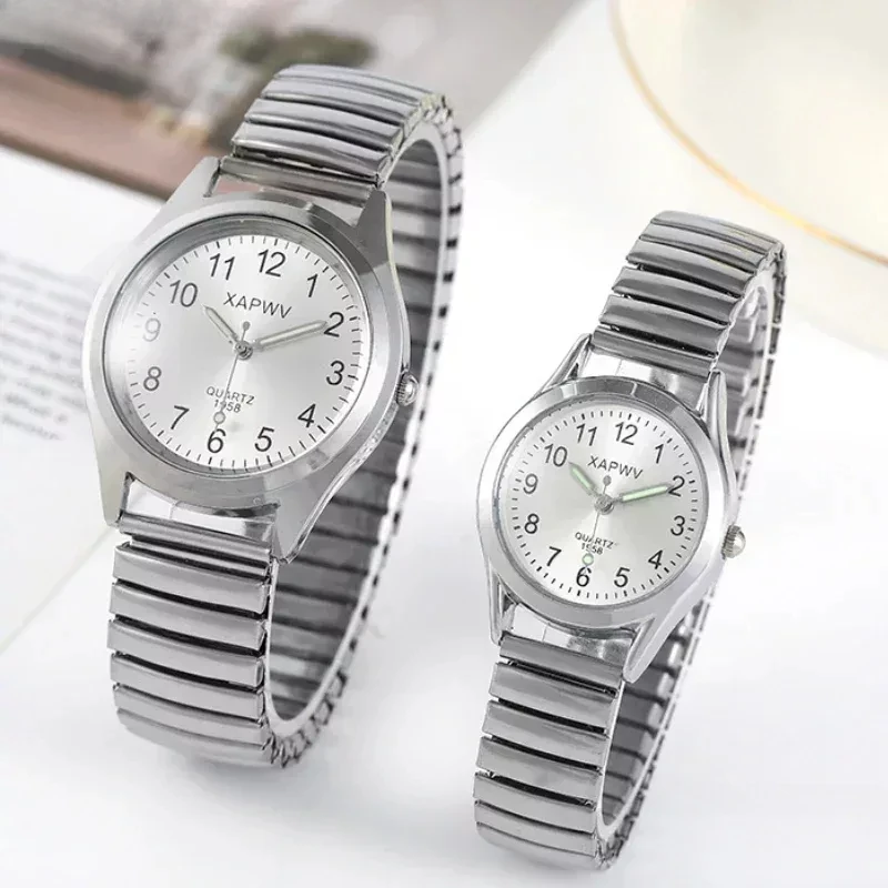 

Fashion Couple Wrist Watches Stainless Steel Band Alloy Lovers Business Movement Wristwatch Elastic Strap Band Quartz Watch 시계