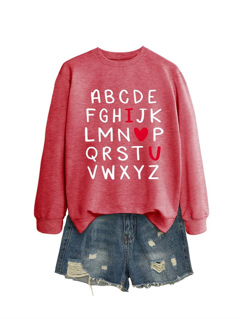 Autumn and winter fashion cotton women's abcde fghijk lmnop printed personality all foreign trade round neck long sleeve letter