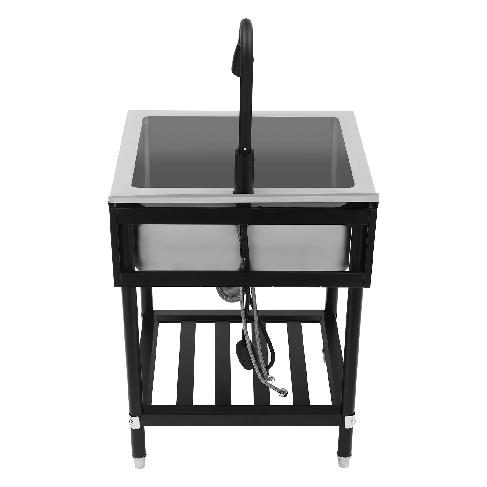 Single Bowl Commercial Sink with Pull-Out Faucet Stainless Steel Laundry Sink 360° Rotatable Faucet Black 63.5*56*87cm image 6