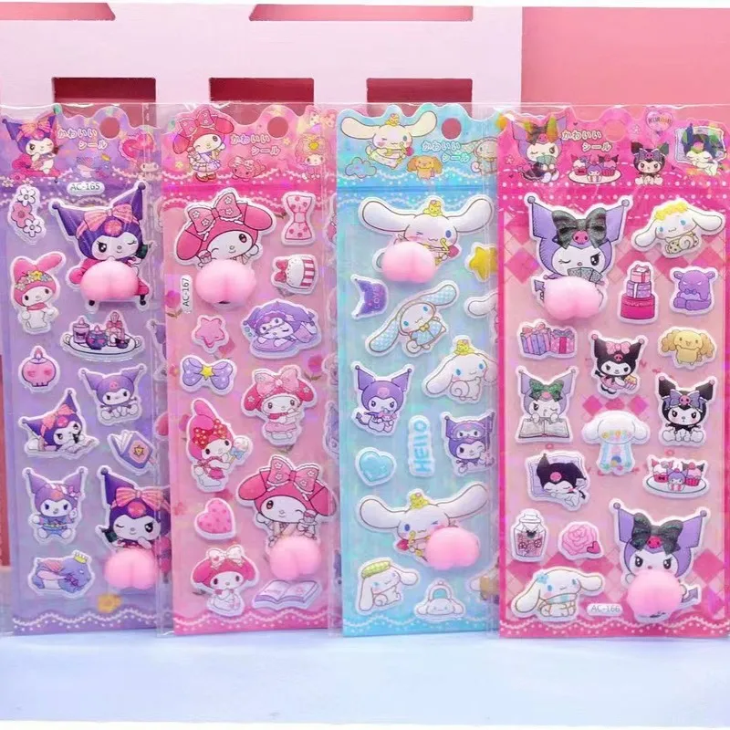 

12 шт. Sanrio наклейки счастливыми ягодицами мультфильм мягкие защемленные детские декомпрессионные 3D наклейки с пузырьками украшение чехла для телефона