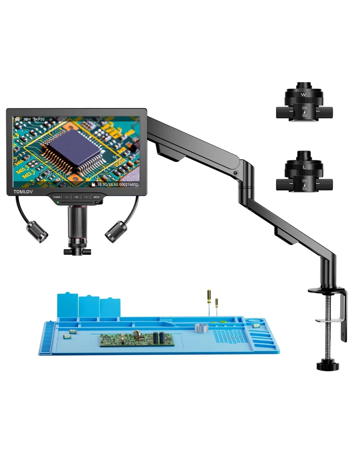TOMLOV 10 "3D Digital Mikroskop Für Elektronische Löten 2000X Magnetische Dual Objektiv 3K Video Münze Microscopio Flex Arm reparatur Matte