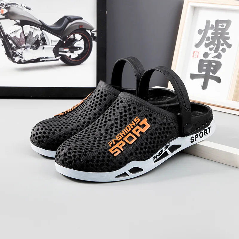 40-44 Mens Mules Clogs Summer Sandals Male Slippers Soft Bottom Beach Shoes Slip-On Zapatos Breathable Non-Slip Hollow Footwear