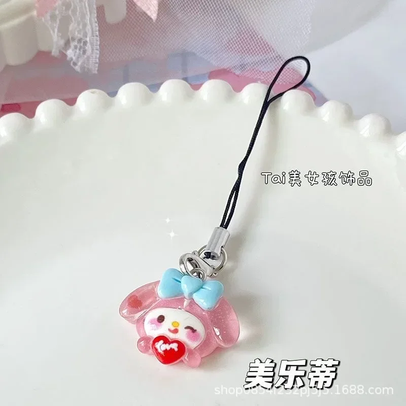 New Cinnamoroll Kuromi Sanrio Accessories KeyChain Anime HelloKitty Transparent Thin Flash Cute Pendant Girl Heart Birthday Gift