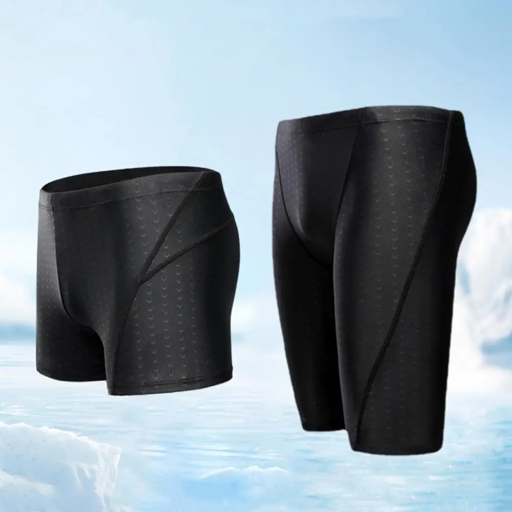 Men Swimming Shorts Quick Dry High Elasticity Mid Waist Solid Color Plus Size Swim Pants Summer Professional Competitive Trunks