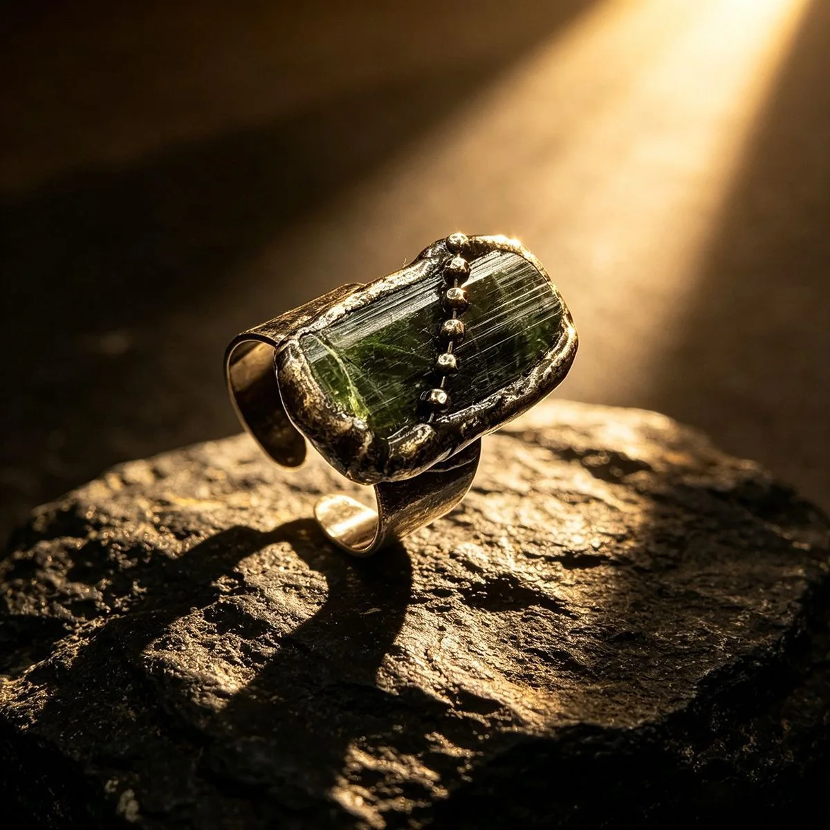 Goth Irregular Black Tourmaline Ring for man Reiki Healing Crystal Stone Retro Color Men Protection Finger Ring  Jewelry X293 - view 2