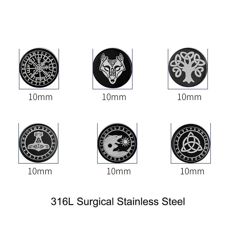 1Pair Viking Barbell Stud Earring For Men/Women Moon Flower Cross Stainless Steel Screw Studs Punk Gothic Piercing Jewelry view 2