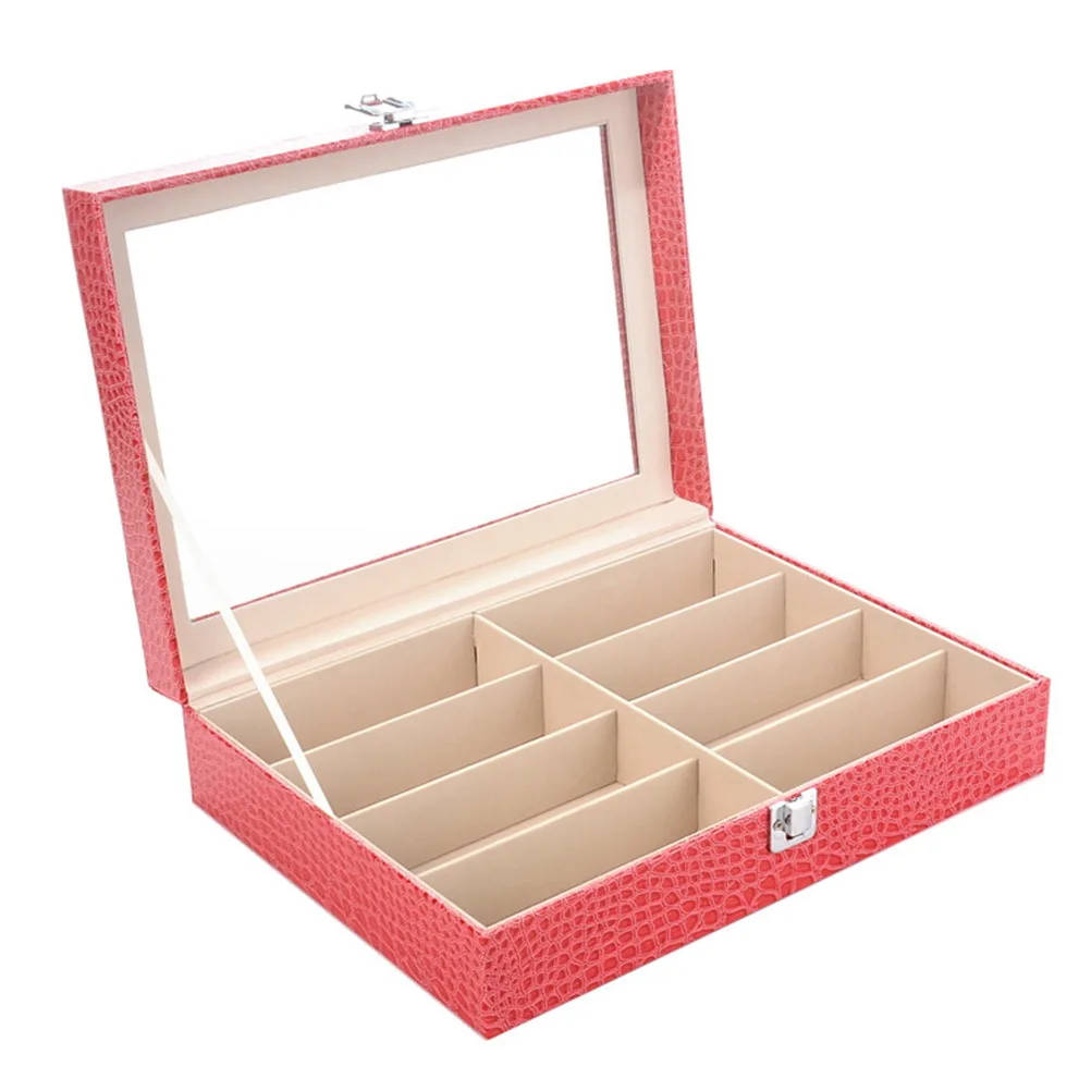 1pc Pu 8 Grids Sunglasses and Glasses Storage and Display Box Alligator Grain Clear Window Glasses Storage Case for Home Shop (R