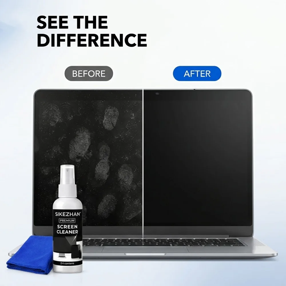 60ML Bildschirmreiniger-Spray-Set mit Mikrofasertuch für Streifenfreie Reinigung von TV, Laptop, Handy, Monitor, Tablet SIKEZHAN Set – Detail 2