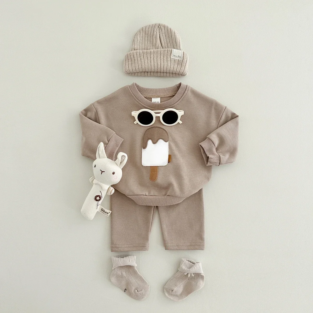 INS Baby Boys Clothes Kids Children Tracksuit Popsicle Embroidery Baby Girl Long Sleeve Sweatshirt Tops Sweat Pants Clothing Set