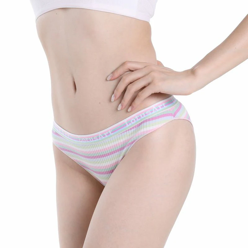 Women\'s Cotton Stripe Briefs Underwear Colorful Letters Belt Low Rise Underpant Lingerie Seamless Sexy Panties