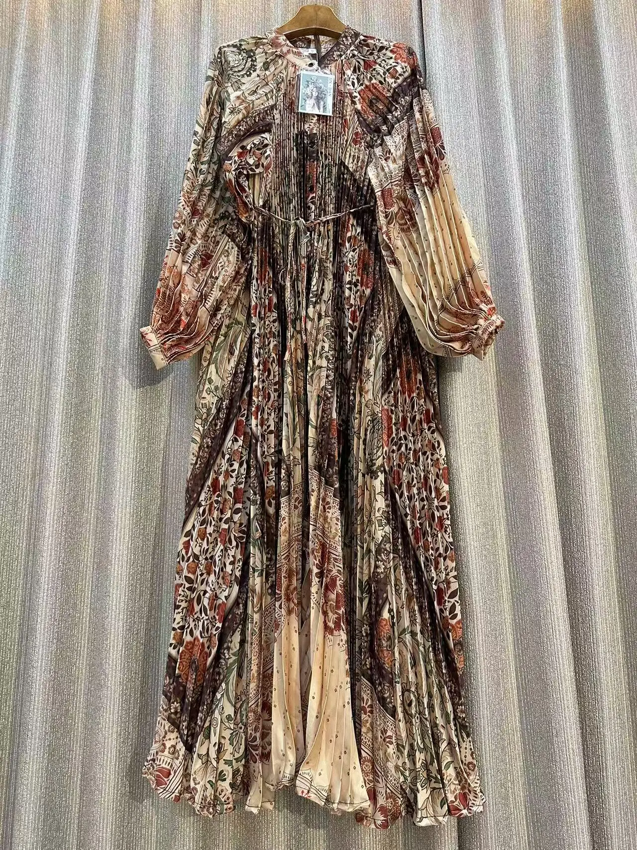 

Womens Dresses Temperament For Long Sleeves O Neck Single Breasted Print Party A-line Dress Elegant Vintage Chic Vestidos New