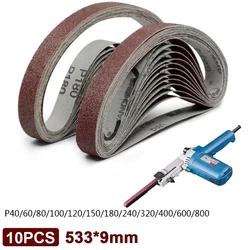 Correa de lijado para pulir y pulir metales, accesorios para lijadora, 10 piezas, 533x9mm, 40-800