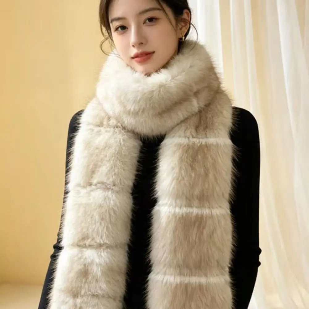 Thick Fluffy Scarf Warm Neck Warmer Winter Plush Scarf Thermal Insulation Soft Texture Long Faux Fur Scarf Commuting