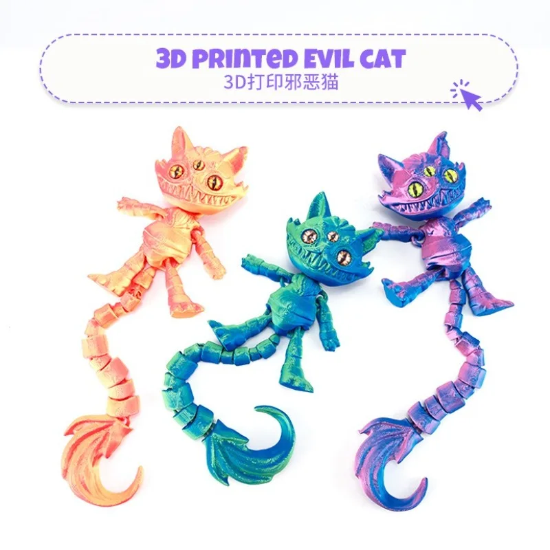 Nieuwigheid 3D Afdrukken Lange staart Enge Kat Speelgoed Halloween Monster Kat Dier Figuur Modellen Gewrichten Beweegbare Stress Relief Speelgoed gift