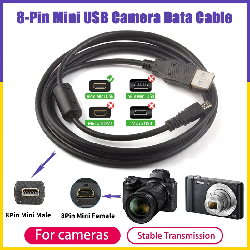 【Szybka wysyłka】 Kabel USB do 8-pinowego kamery Mini USB do SONY NIKON Coolpix D750 D5300 D5200 UC-E6 UC-E16 UC-E17 UC E6 E16 E17