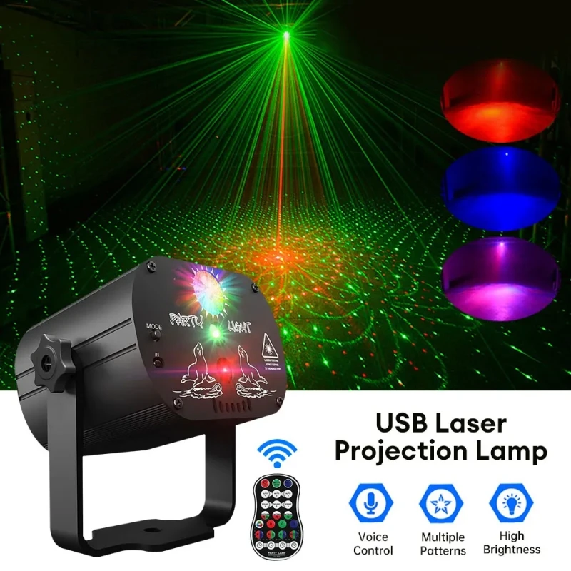 DJ Disco Stage Party Light Voice Control Atmosphere Light RGB Strobe Projector Holiday Decoration Karaoke Bar KTV Gift Birthday