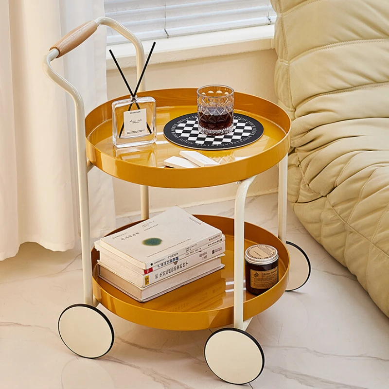 

Nordic Wind Moon Storage Cart Living Room Sofa Coffee Tables Double Layers Iron Room Desks Bedroom Mobile Bedside Table