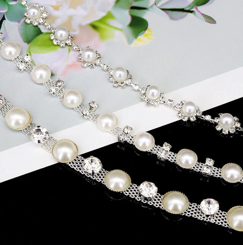 10 Yards Strass-Kette Perlen-Diamant-Ketten Bekleidungszubehör DIY Strass-Band Hochzeits-Party-Geschenk-Dekoration – Detail 1