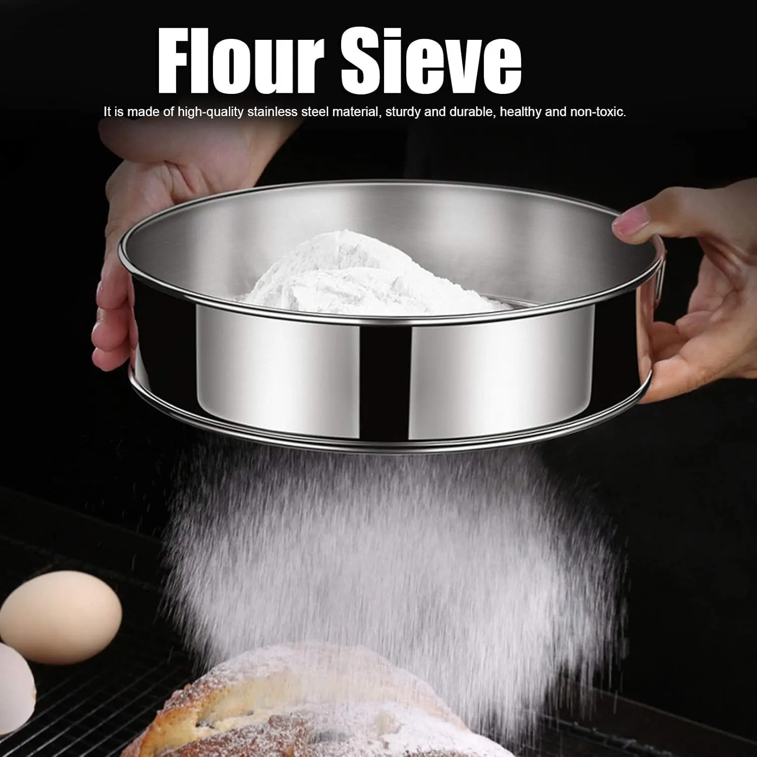 304 Stainless Steel Flour Sifter  Fine Mesh Baking Sieve Strainer for Cakes
