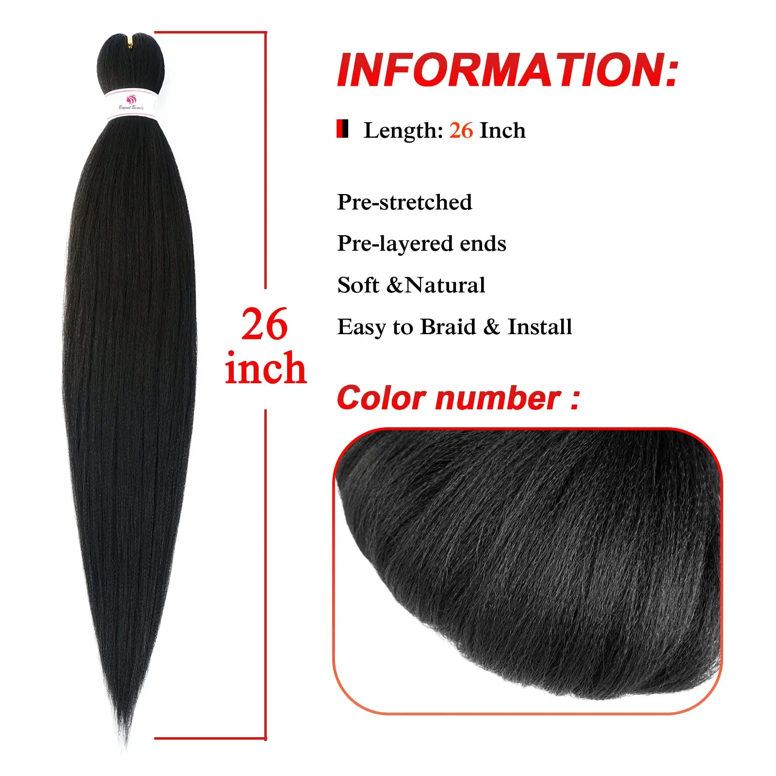 26 Zoll vorgedehntes synthetisches Flechthaar mit vorgelagerten Enden, weiche Naturfaser, kein Verheddern, einfache Installation, Geschenk für schwarze Frauen – Detail 2